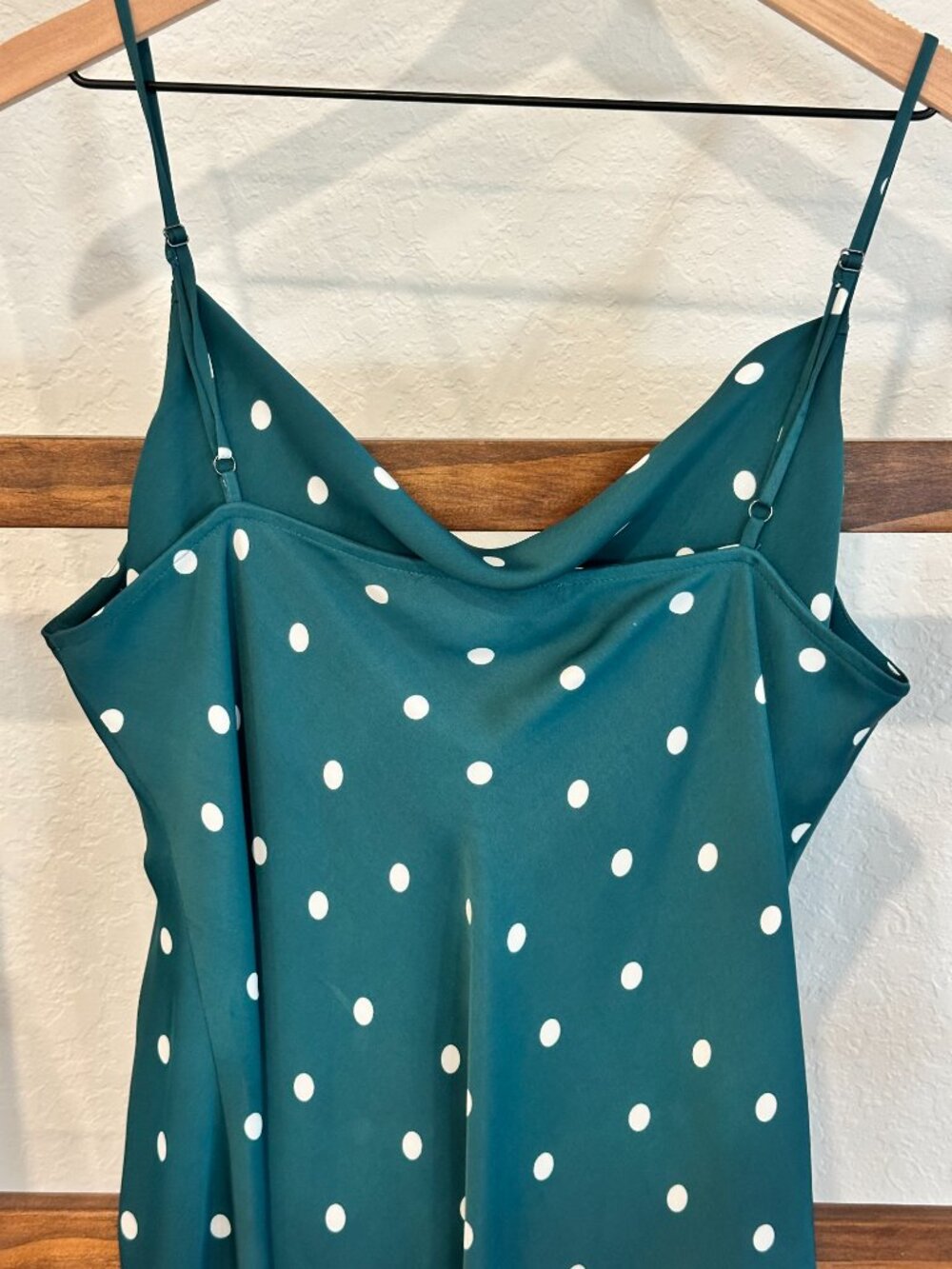 LOFT Teal Polka Dot Cowl Neck Cami Tank Medium Silky Adjustable Strap - Picture 7 of 9